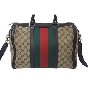 Gucci Bag Sherry Tan Beige Canvas GG Line Boston